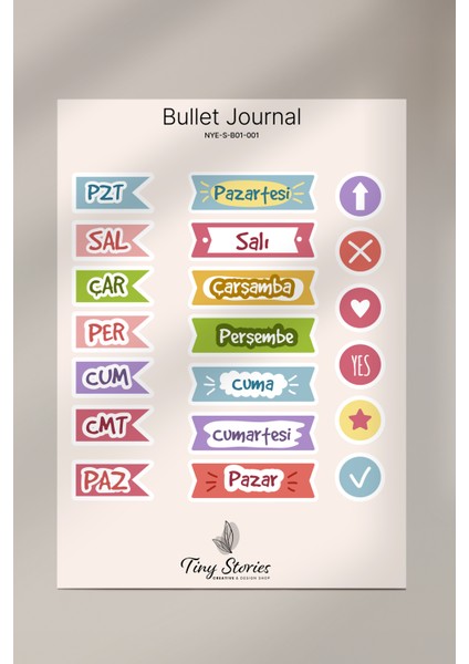 Bullet Journal Sticker Seti - 6 Sayfa / Ajanda, Scrapbook, Journal modelleri