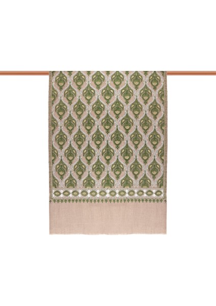 Sütlü Kahve Yeşil Taşlı Işlemeli Yün Ipek Şal modelleri