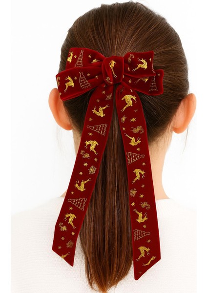 Yılbaşı Altın Yaldız Figürlü Kadife Fiyonk Toka