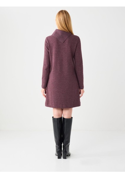 Gül Kurusu Asimetrik Yaka Yumuşak Dokulu Örme Mini Elbise indirimleri