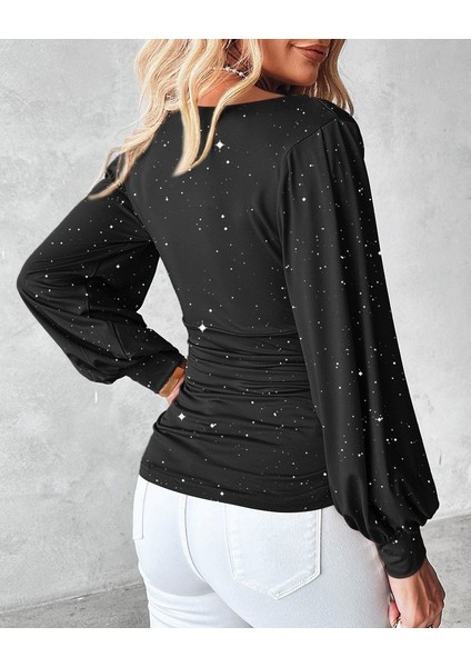 Kadın Uzun Kollu Degaje Yaka Taşlı Sandy Bluz fiyatları