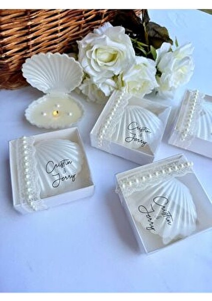 Isme Özel Şeffaf Etiketli Kutulu Istiridye Mum 10 Adet