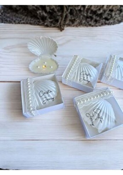 Isme Özel Şeffaf Etiketli Kutulu Istiridye Mum 10 Adet modelleri