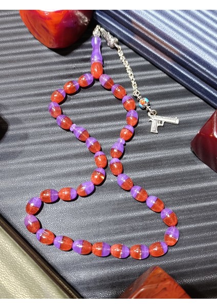 Toz Kehribar Tesbih Mor - Kırmızı Renk