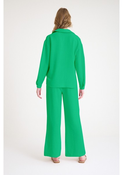 Günlük Yeşil Keten Ikili Takım Alt Üst
