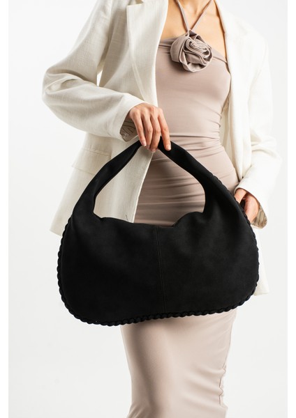 Nova Örgü Kenarlı Süet Büyük Boy El ve Omuz Çantası
