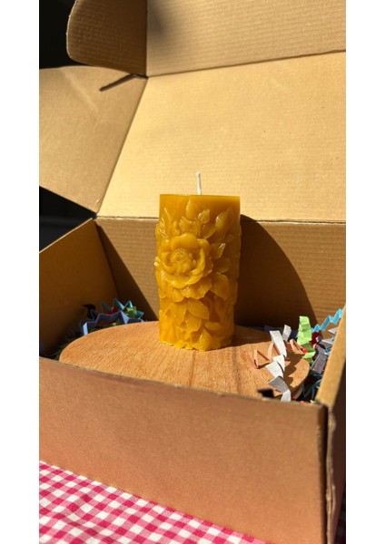 Balmumu Güllü Silindir Modeli Mum