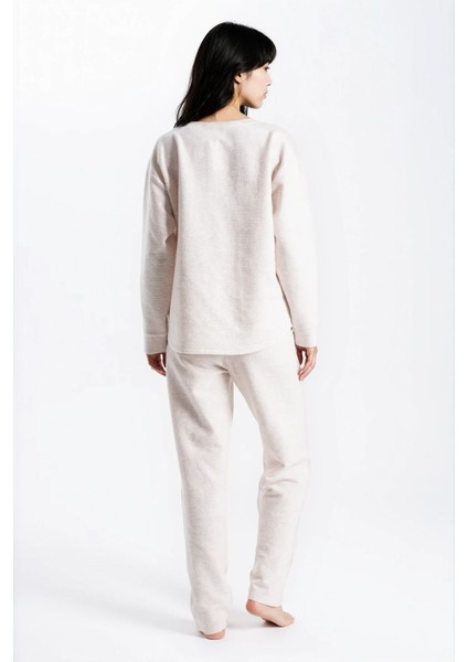Kadın Taş Melanj Waffle Düğmeli Uzun Kol Pantolon Pşjama Takım fırsatları