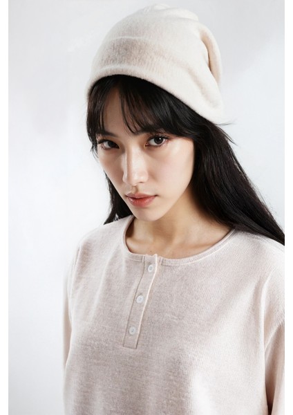 Kadın Taş Melanj Waffle Düğmeli Uzun Kol Pantolon Pşjama Takım