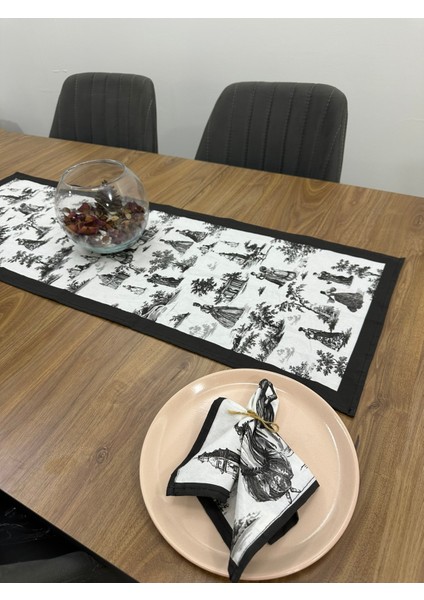 Toile De Jouy Paris Runner 40X110 cm | %100 Pamuk Dijital Baskılı Masa Örtüsü | Klasik Fransız Tarzı Masa Dekoru - ZT700 modelleri