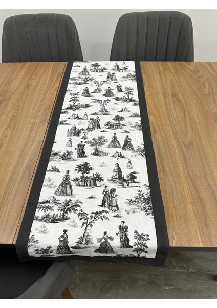 Toile De Jouy Paris Runner 40X110 cm | %100 Pamuk Dijital Baskılı Masa Örtüsü | Klasik Fransız Tarzı Masa Dekoru - ZT700 indirimleri
