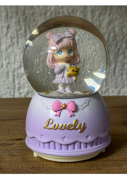 Sevimli Kız Lovely Temalı Işıklı Müzikli Pilli Orta Boy Kar Küresi Dekoratif Hediyelik Eşya Müzik Kutusu