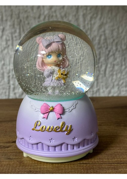 Sevimli Kız Lovely Temalı Işıklı Müzikli Pilli Orta Boy Kar Küresi Dekoratif Hediyelik Eşya Müzik Kutusu modelleri