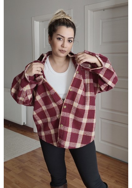 Pamuklu Ekose Oduncu Kadın Gömlek Oversize modelleri