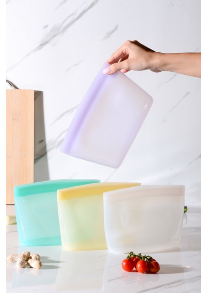 Lush Hava Sızdırmaz Kilitli Silikon Saklama Torbası 1000 ml | Mor modelleri