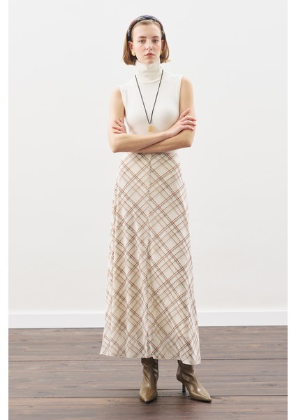 Desenli Tül Etek Bej Ekose fiyatları