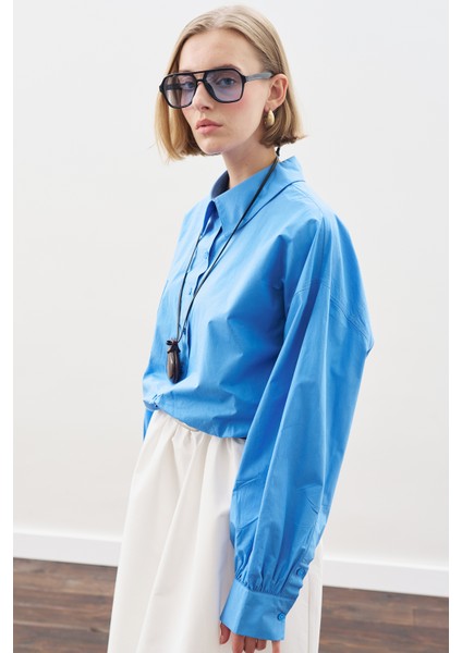 Crop Balon Form Gömlek Mavi fiyatları