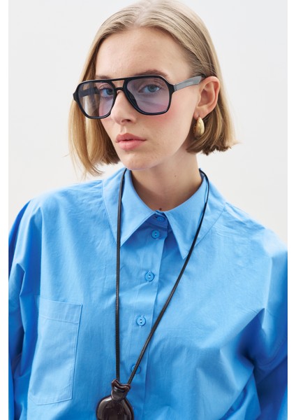 Crop Balon Form Gömlek Mavi fırsatları