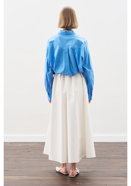 Crop Balon Form Gömlek Mavi