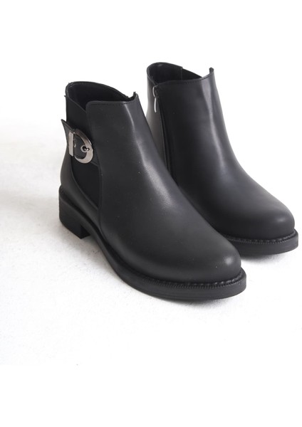 Gabrıella Fermuarlı Ortopedik Taban Suya ve Soğuğa Dayanıklı Topuklu Cilt Kadın Bot St Siyah