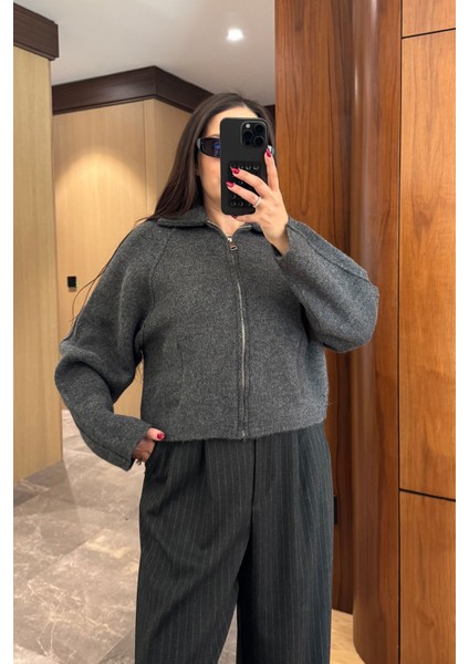 Triko Önü Cepli Premium Bomber Ceket- Antrasit fırsatları