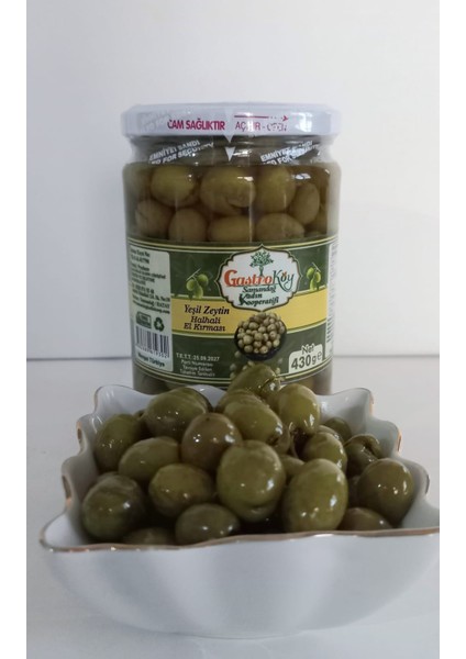 Halhali Yeşil Zeytin-El Kırması-Cam Kavanoz