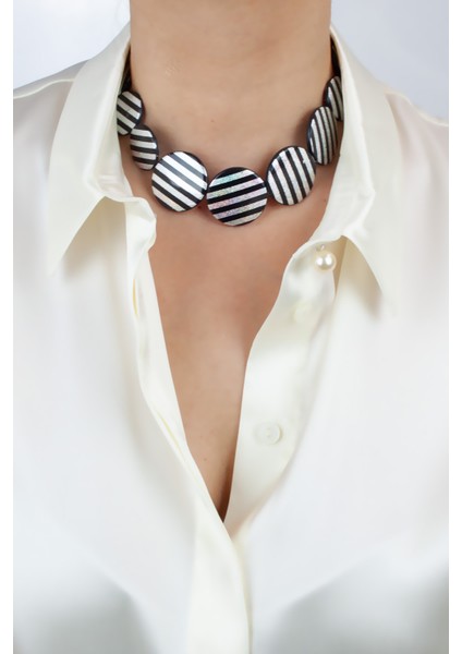 Simli Çizgili Kadın Kolye