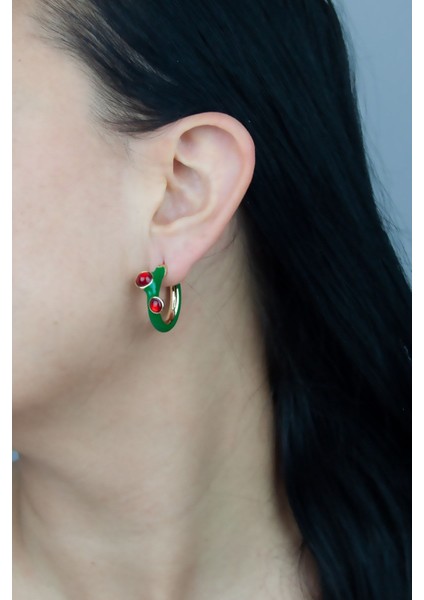 Yakut Detay Mine Kaplı Gümüş Küpe