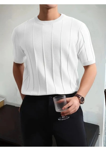 Erkek Kısa Kollu Bisiklet Yaka Çizgili Triko Tshirt indirimleri