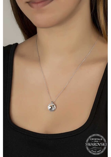 Ucarticaret Swarovski Crystal Taşlı Çerçeveli Gümüş Kadın Kolye