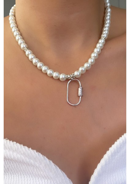 Taş Detaylı Cam Inci Kolye