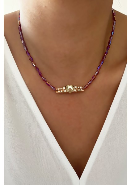 Yanardöner Kristal Kalp Detay Kolye