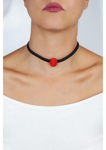 Kırmızı Kristal Taşlı Choker Kolye modelleri