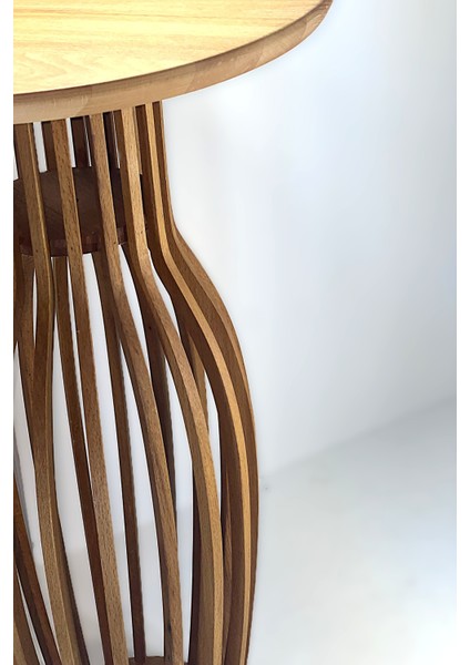 Palermo Yuvarlak Modern Klasik Rustik Retro Vintage Naturel Dekoratif Ahşap Çıtalı Yan Mantar Sehpa modelleri