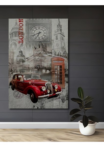 Londra Manzarası Siyah Beyaz Kara Kalem Görünümlü Dekoratif Ahşap Tablo Dikdörtgen Tablo