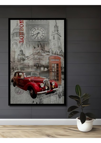 Londra Manzarası Siyah Beyaz Kara Kalem Görünümlü Dekoratif Ahşap Tablo Dikdörtgen Tablo fiyatları
