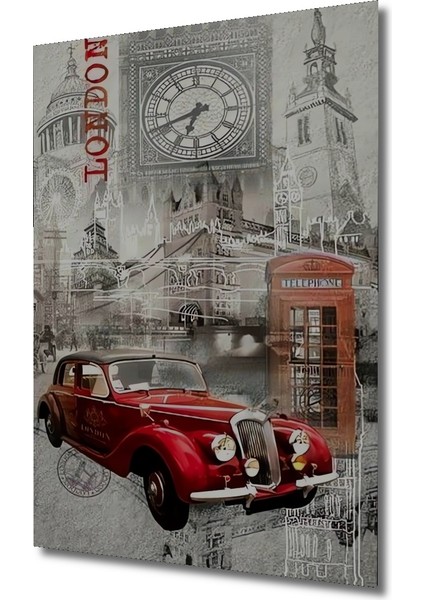 Londra Manzarası Siyah Beyaz Kara Kalem Görünümlü Dekoratif Ahşap Tablo Dikdörtgen Tablo modelleri