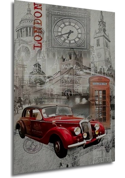 Londra Manzarası Siyah Beyaz Kara Kalem Görünümlü Dekoratif Ahşap Tablo Dikdörtgen Tablo fırsatları