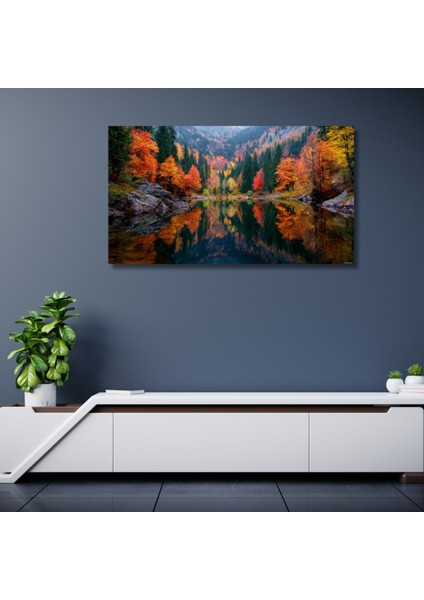 Hd Digital Baskı Doğa Nehir Renkli Ağaçlar Yatay Duvar Kanvas Tablo