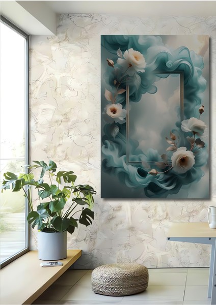 Su Damlası Çiçekleri Sulu Boya Görünümlü Dekoratif Ahşap Tablo Dikdörtgen Tablo