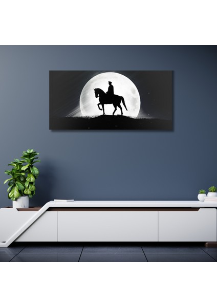 Hd Digital Baskı Yüksek Çözünürlük At Üstünde Atatürk ve Ay Kanvas Duvar Tablosu