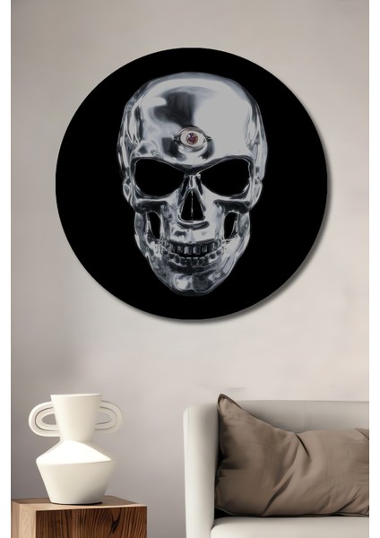 Metalik Kurukafa Yağlı Boya Görünümlü Ahşap Dekoratif Tablo Yuvarlak Tablo fiyatları