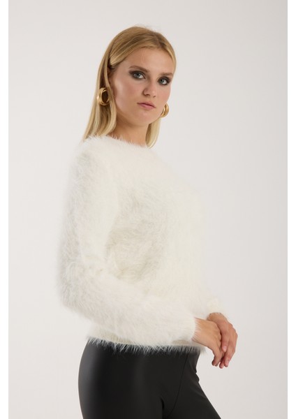 Kadın Ekru Sakal Iplik Bisiklet Yaka Triko Kazak fiyatları