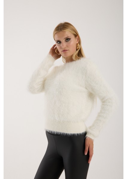 Kadın Ekru Sakal Iplik Bisiklet Yaka Triko Kazak indirimleri