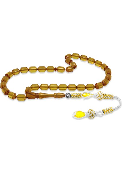 Bakır Kazaz Püsküllü Uçlu Kapsül Kesim Sarı Ateş Kehribar Tesbih