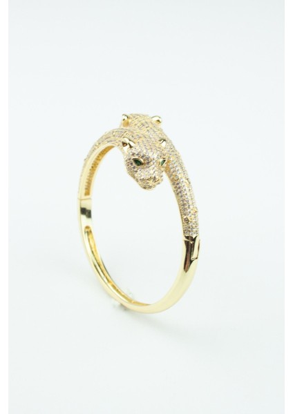 Zirkon Taşlı Leopar Kelepçe Bileklik