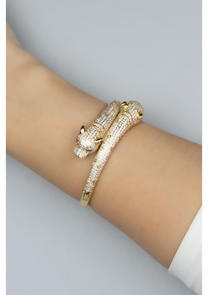 Zirkon Taşlı Leopar Kelepçe Bileklik indirimleri