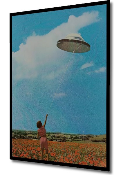 Ufo Uçurtma Gökyüzü Yağlı Boya Görünümlü Ahşap Dekoratif Tablo Dikdörtgen Tablo indirimleri