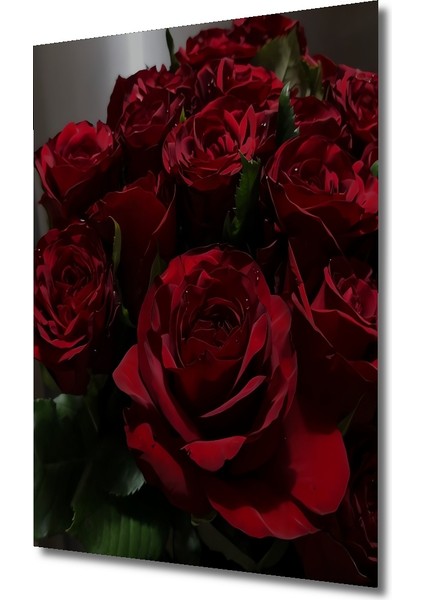 Kırmızı Gül Demeti Yağlı Boya Görünümlü Ahşap Dekoratif Tablo Dikdörtgen Tablo modelleri