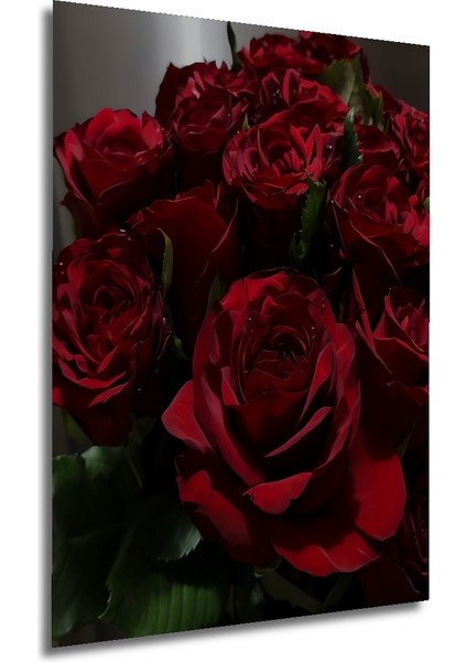 Kırmızı Gül Demeti Yağlı Boya Görünümlü Ahşap Dekoratif Tablo Dikdörtgen Tablo fırsatları